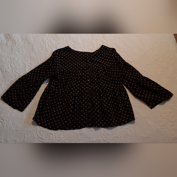 Madewell women's size XS 100% silk blouse black with taupe colored hearts VGUC - Picture 5 of 6